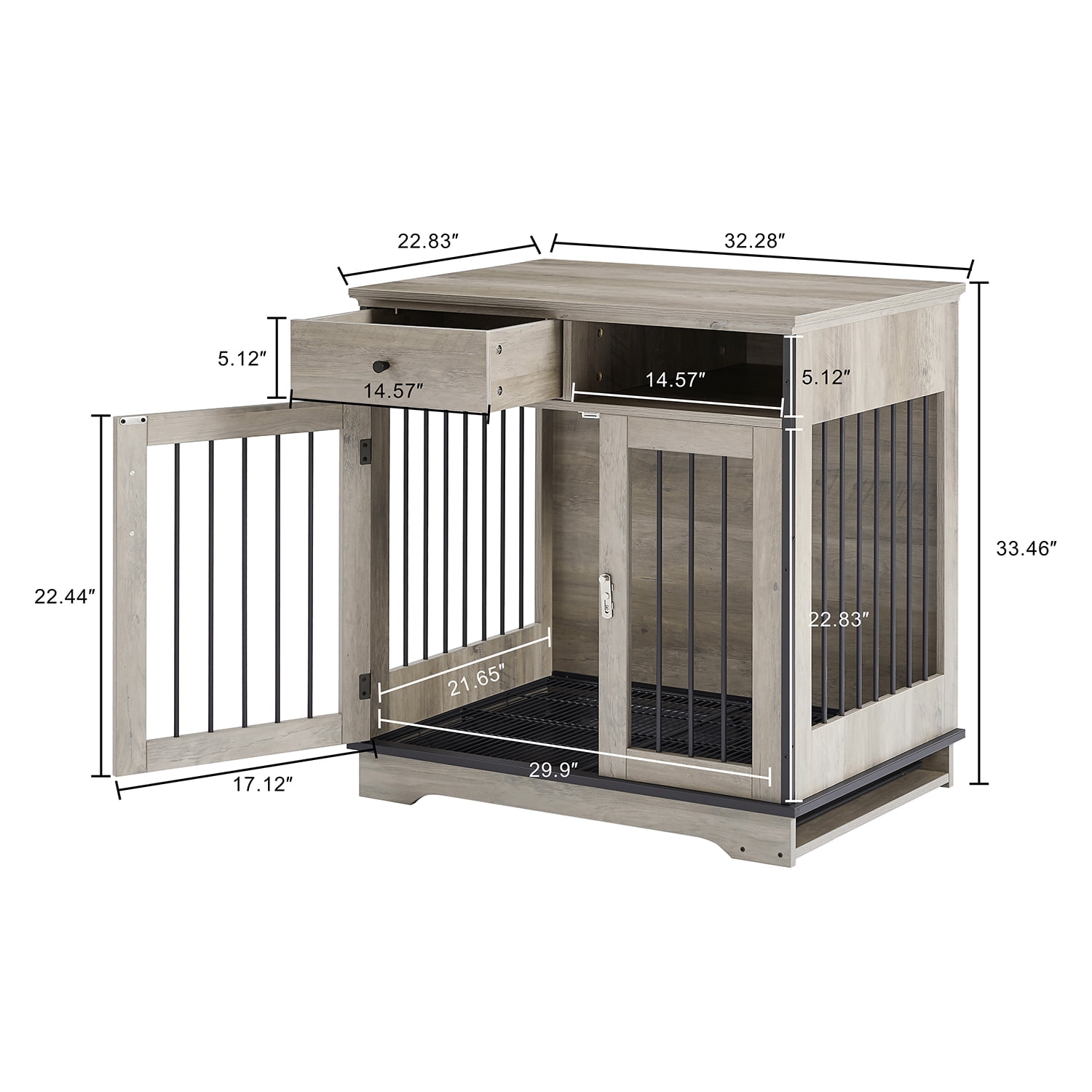 Pefilos 37.8" Furniture Style Dog Crates for Indoor, Pet Kennels with Removable Trays and 3 Adjustable Height Feeding Bowls, Heavy-Duty Dog Cage, Gray Pefilos 37.8" Furniture Style Dog Crates for Indoor, Pet Kennels with Removable Trays and 3 Adjustable Height Feeding Bowls, Heavy-Duty Dog Cage, Gray