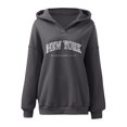 thumbnail image 4 of Hoodie for Women Fall Oversized Hooded Long Sleeve Mitten-Cuff Off the Shoulder Half Zip Graphic Leisure Cotton Top Tops(Navy,XL), 4 of 4