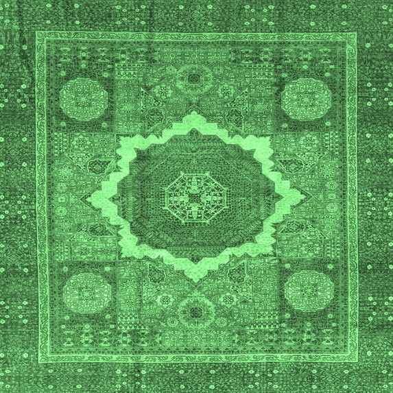 Ahgly Company Indoor Square Abstract Emerald Green Modern Area Rugs, 8' Square