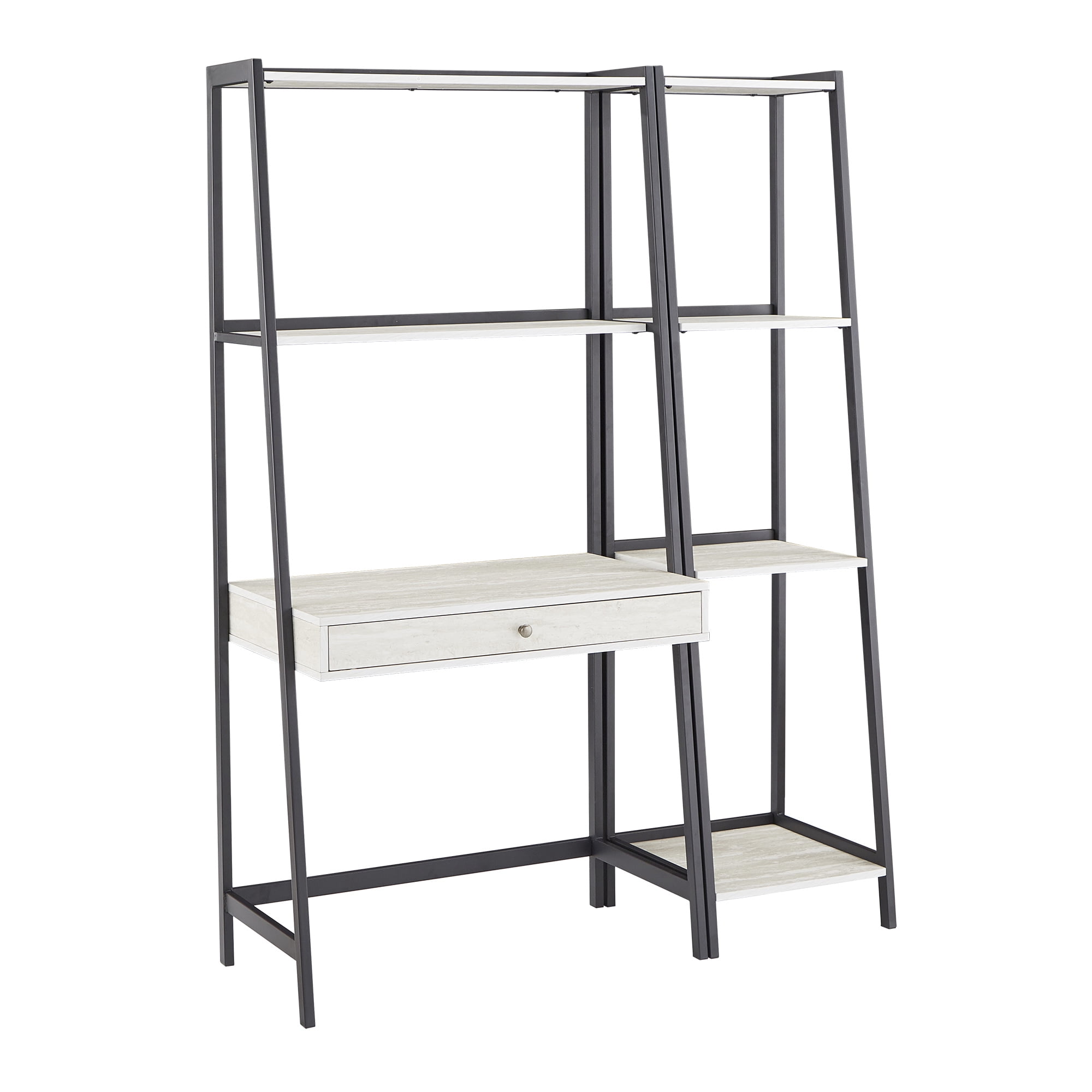 Weston Home Martin Marble 3-Piece Ladder Desk and Bookcase Set, Matte Black Finish