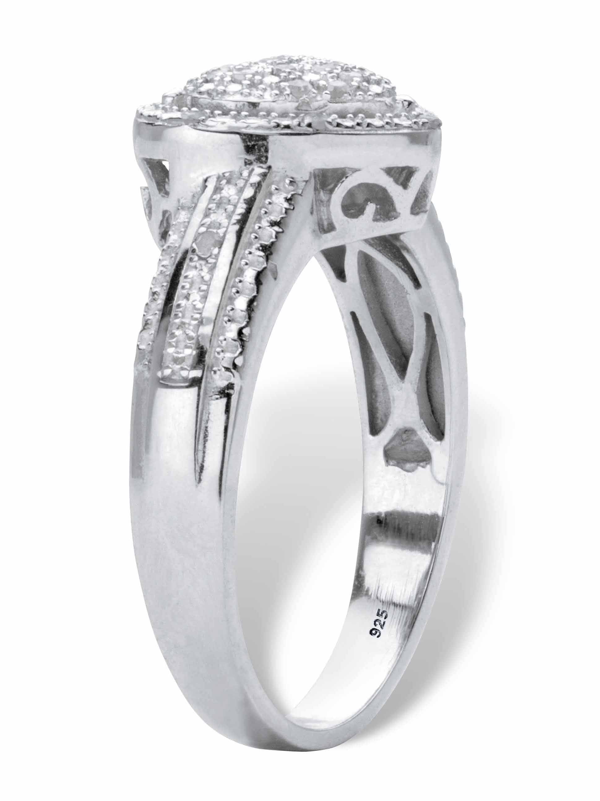 PalmBeach Jewelry Round Diamond Floating Halo Heart Ring 1/7 TCW in 18k Gold or Platinum Plated Sterling Silver