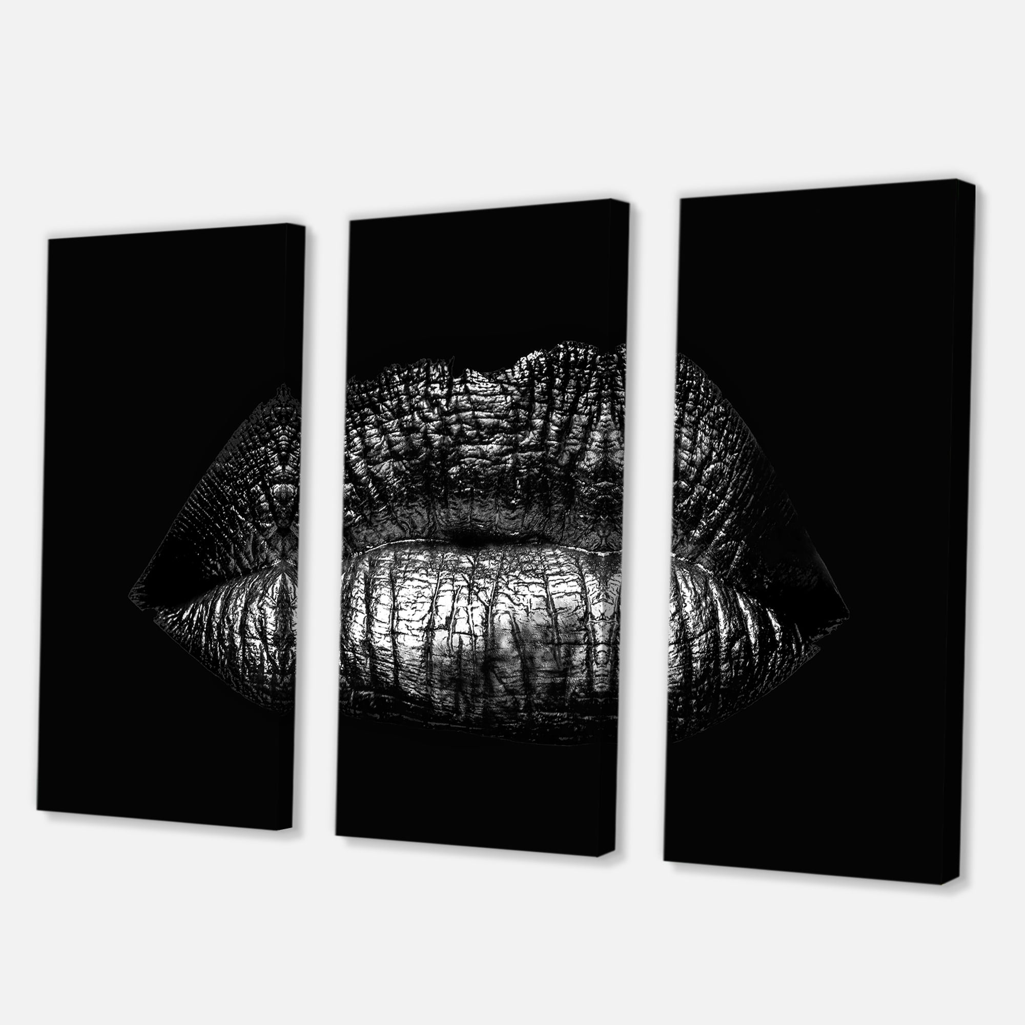 Sexy Golden Metallized Woman Lips I 28 in x 36 in Painting Canvas Art Print, by Designart