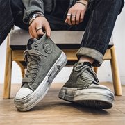 Men'S Versatile Canvas Shoes, High-Top Skate Shoes with a Vintage Worn Look
