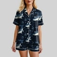thumbnail image 6 of felwors Pajamas for Women Set Short Sleeve Button-Down 2 Piece PJ Set Lounge Sleepwear Cute Graphic Tees PJ Set Dark Blue, S, 6 of 6