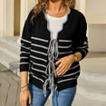 thumbnail image 5 of Fmbrln Womens Trendy Knitted Cardigan Sweaters Long Sleeve Front Tie Stripe Print Cardigans Casual Loose Comfy Cardigan Coat Black L, 5 of 5