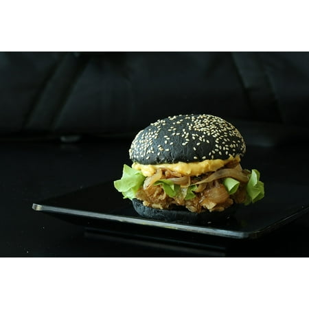 Canvas Print Fastfood Chicken Black Burger Bread Stretched Canvas 10 x (The Best Way To Bread Chicken)