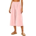 thumbnail image 2 of cfhntfmh Womens Wide Leg Capri Pants Loose Lounge Pants Workout Elastic Waist Pants with Pockets Casual Cotton Linen Clothes, 2 of 7