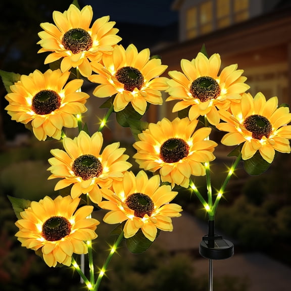 MorTime 3 Pack Solar Sunflower Lights, Outdoor Garden Waterproof Solar Lights with 9 Sunflower Lights for Patio Garden Backyard Holiday Yard Party Wedding Outdoor Spring Decor