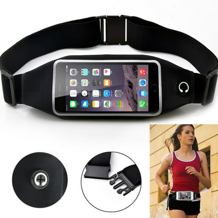 Black Sport Workout Belt Waist Bag Case Gym Pouch Reflective Cover with Touch Screen GG for iPhone 6 Plus 6S Plus 7 Plus - Google Pixel XL - HTC 10, Bolt, U11 - Huawei P10 P9 - LG G5 G6, Stylo 3,