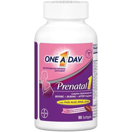 One A Day Women's Prenatal Multivitamin Softgel with Folic Acid, DHA and Iron, 90 Count