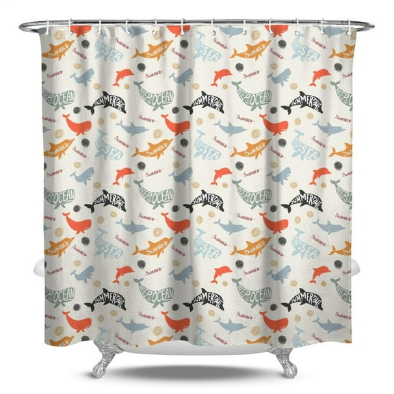 Underwater Shark Shower Curtain Set - Vibrant Tropical Ocean Scene, Water-Resistant Washable Fabric with Reusable Grommets,84x72in