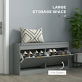 thumbnail image 4 of HOMCOM Shoe Bench with 2 Flip Drawers, Cushion, 8 Pairs for Entryway Grey, 4 of 10