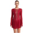 thumbnail image 1 of Runhomal Robe de Danse Lyrique pour Femmes Patchwork en Maille Manches Longues Justaucorps Costume de Danse Moderne Bordeaux TG, 1 of 7