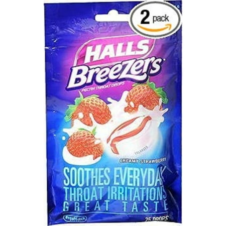Breezers Pectin Throat Drops Cool Creamy Strawberry - 25 ct, Pack of 2, Temporarily relieves the following symptoms associated with sore mouth and sore throat:.., By (Best Medicine To Relieve Sore Throat)