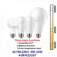 thumbnail image 2 of Bombilla inteligente de 3 colores con memoria, luz E27 B22, potencia Real, 8W-24W, sin luz estroboscópica, 4-20 piezas, AC110V/AC220V, 2 of 4