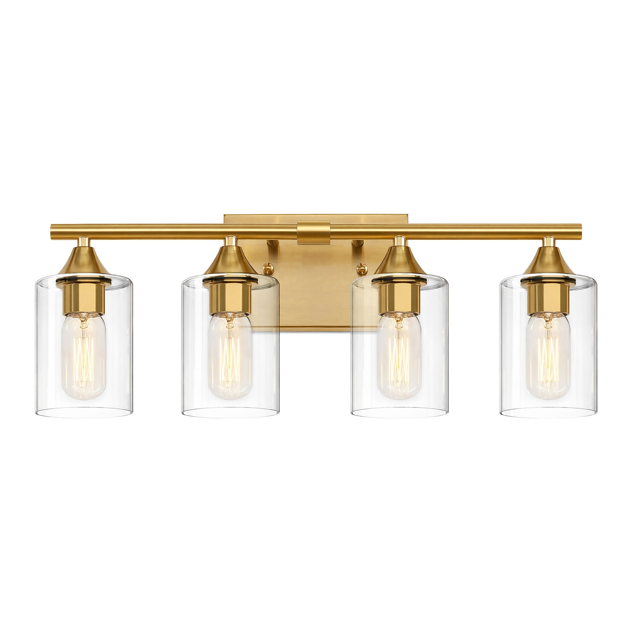 Bathroom Vanity Light 4 Light, Brushed Gold Metal with Clear Glass Shade for Bathroom Dressing Room, No Bulbs Included