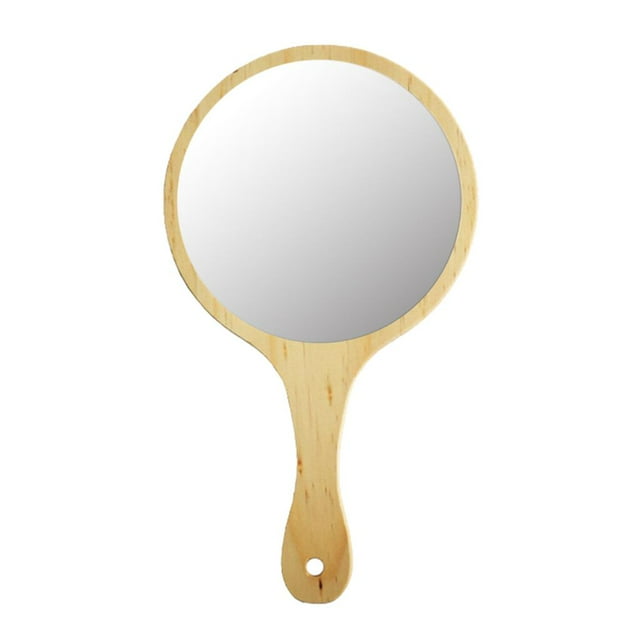 1 Pce Petit Miroir Portable en Bois, Miroir Rond avec Poignée en Bois, Durable et, Bois