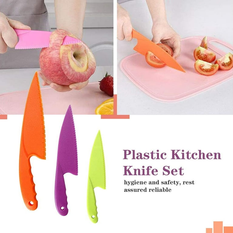 MODANU Plastic Kitchen Knife Set of 3, Nylon Kitchen Knives for Kids, Safe  Colorful Plastic Cooking Knives for Children