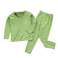 thumbnail image 1 of Kids Thermal Underwear Elastic Long Sleeve Round Neck Autumn Winter Office School Outdoor Warm Tops Bottom Suit for Boys Green 80cm, 1 of 9