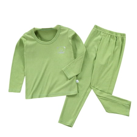 

ADVEN Kids Thermal Underwear Elastic Long Sleeve Round Neck Autumn Winter Office School Outdoor Warm Tops Bottom Suit for Boys Green 150cm