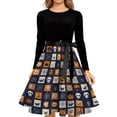 thumbnail image 4 of Halloween Dresses for Women Candy Spider Long Sleeve 1950s Cocktail Fall Dresses Crew Neck Hepburn Funny Retro Tea Length Dress with Belt 2XL, 4 of 5