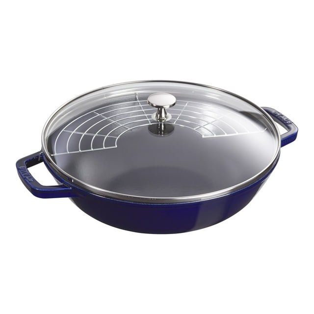 STAUB Spécialités Poêle / Wok en Fonte 30 cm / 12 Pouces, Bleu Foncé