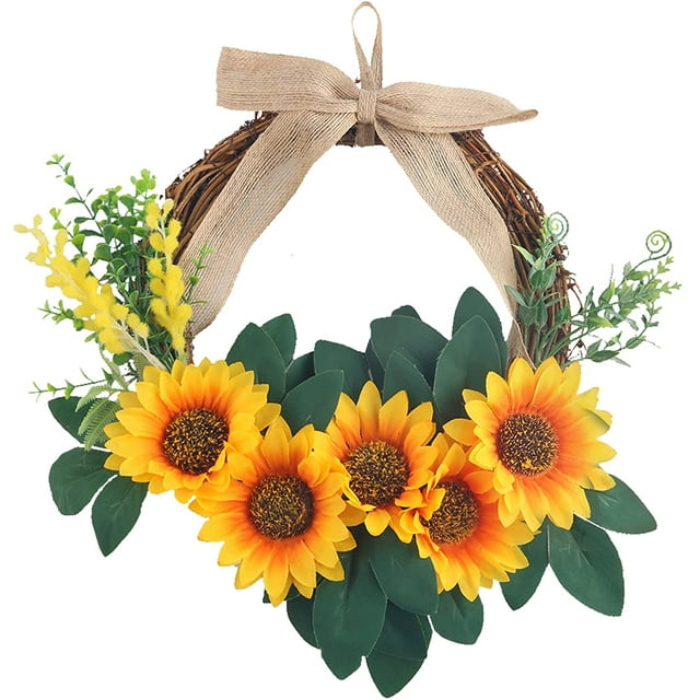 Corona Hayysy para puerta delantera, coronas artificiales de otoño de 11 pulgadas para decoración de porche delantero, corona de primavera y verano para ventana de pared, decoración del hogar Vhermosa Decoración
