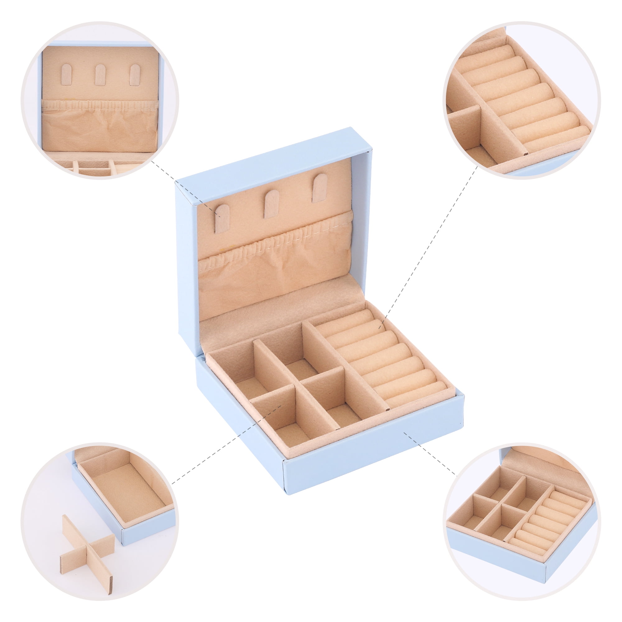 Unique Bargains Portable PU Leather Jewelry Box Organizer for Women Birthday Gifts Blue