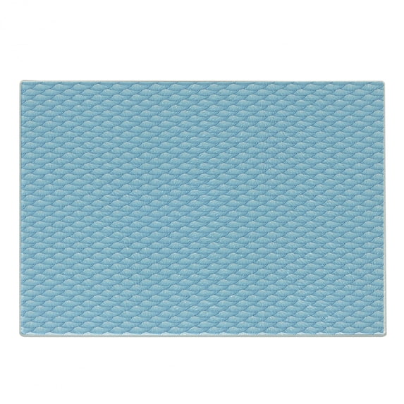 Fish Scale Cutting Board, Retro Style Diagonal Pattern with Curves and Blue Tone Ombre Shades, Decorative Tempered Glass Cutting and Serving Board, Small Size, Pale Blue and White, by Ambesonne