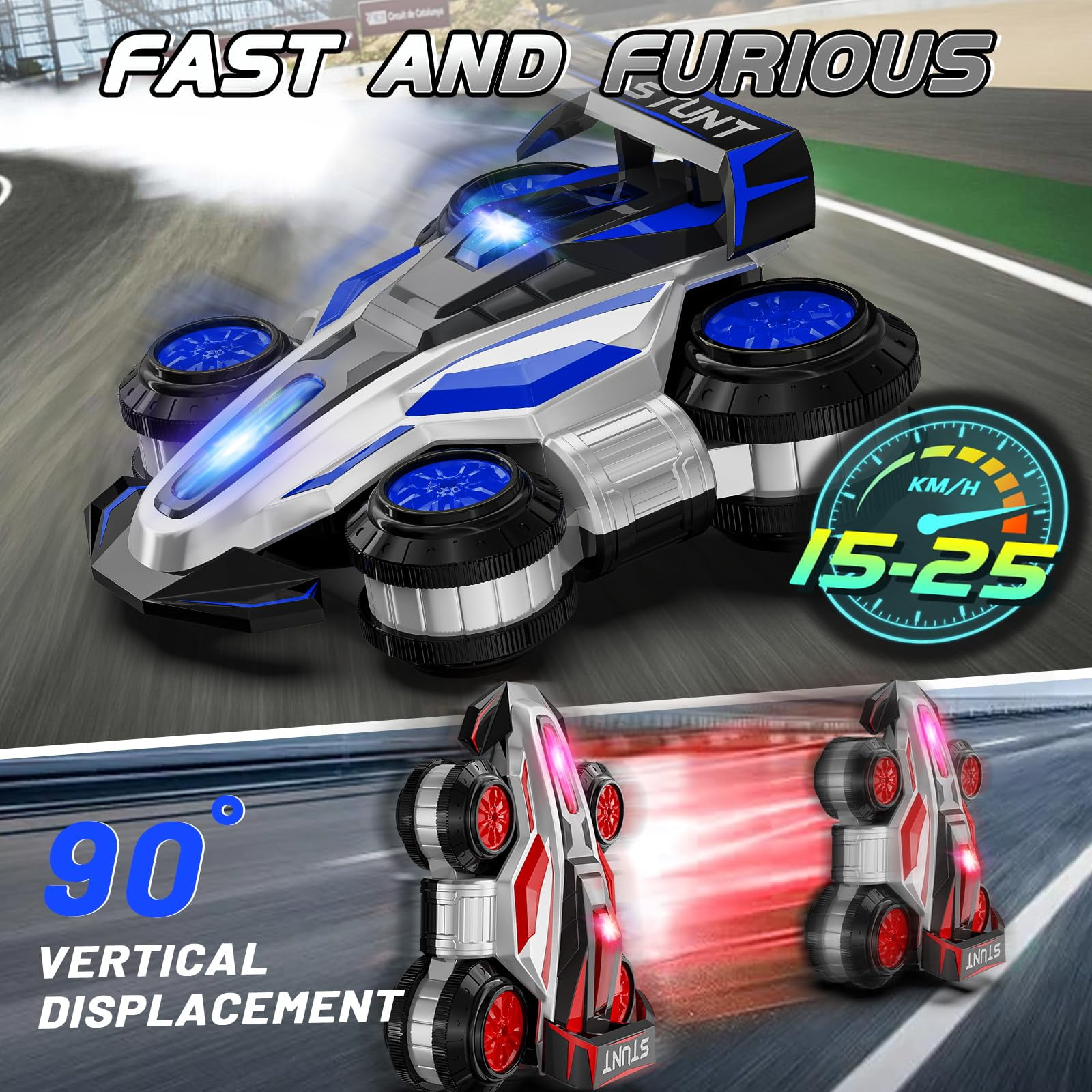 Remote Control Car High Speed Drift RC Car with Lights & Music Stunt Car for Kids Christmas Birthday Easter Gifts 1Battery