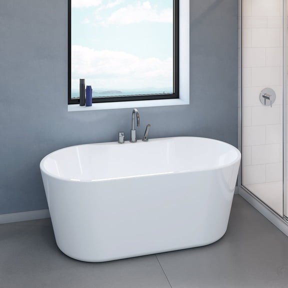 Arlin White High-gloss Center Drain Acrylic Free-standing Tub