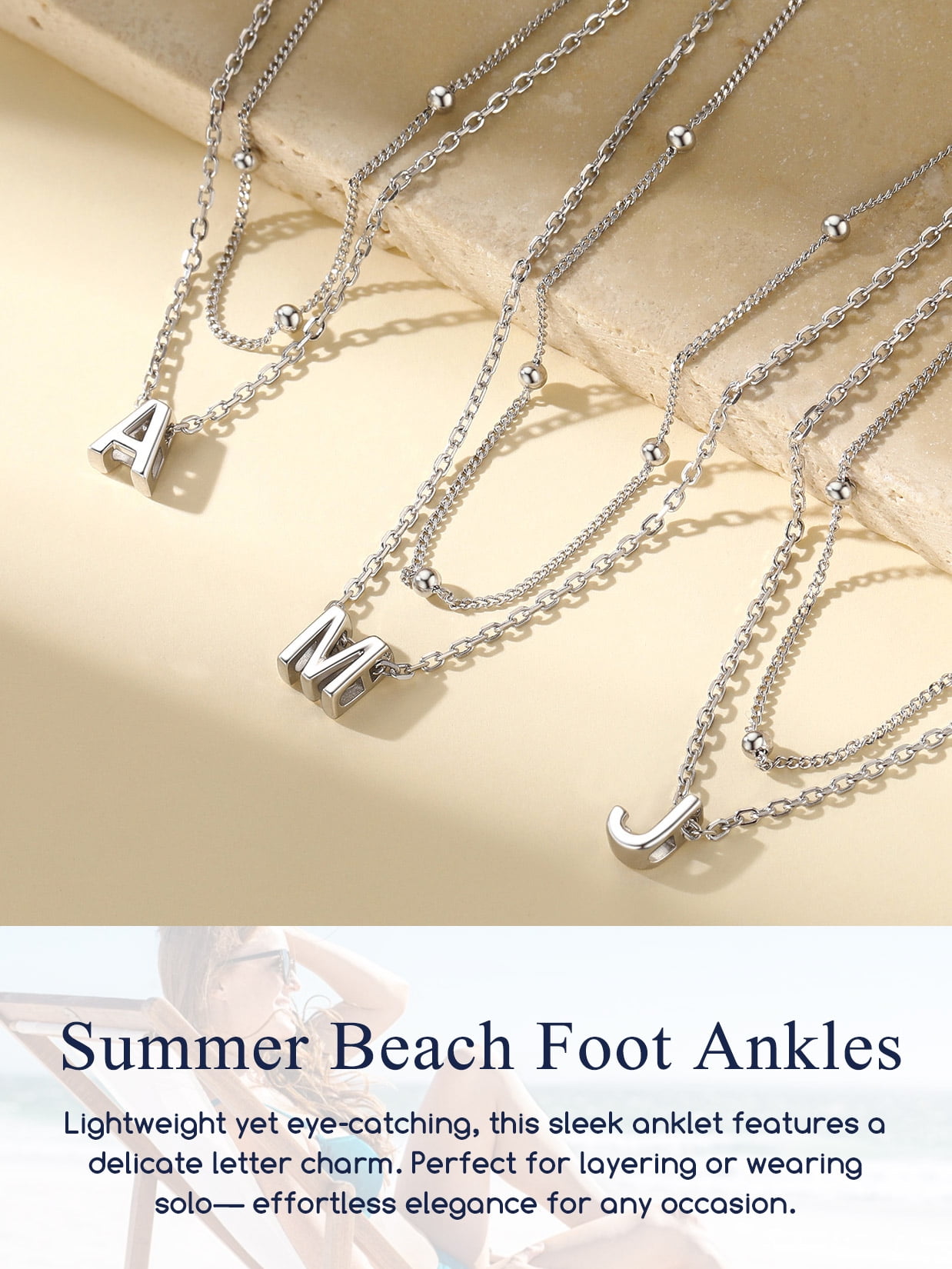 Suplight 925 Stelring Silver Double Layered Letter Chain Anklet Bracelets for Women Gift