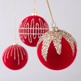 thumbnail image 5 of Eolstice Velvet Christmas Ball Ornaments, Flocked Balls with Glitter Embossed Details, Holiday Tree Hanging Festive Decor for Home, Party, Indoor, 5 of 5
