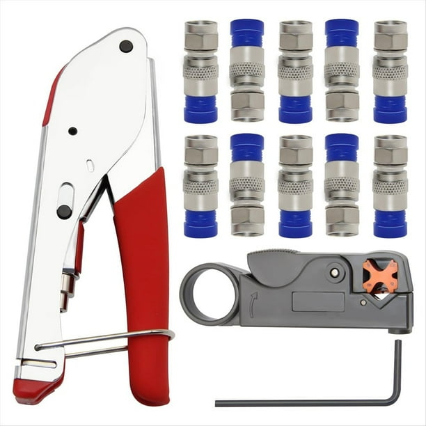 Kit de Crimpadora de Cable Coaxial para RG59 y RG6. Crimpadora y Pelacables con 10 Conectores F RG6.