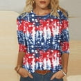 thumbnail image 2 of Dreluolixuan Patriotic Shirts for Women 3/4 Sleeve Tees Round Neck Blouses USA Star And Striped Bleached Tops Distressed Pullover Party in The USA Memorial Day Red S, 2 of 5