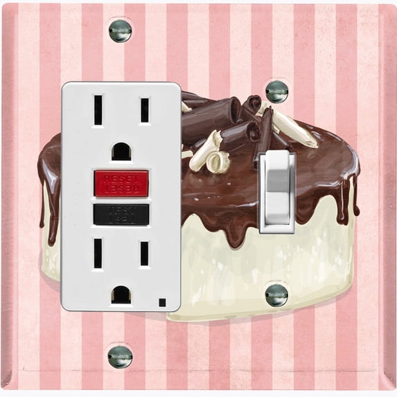 Metal Light Switch Plate Cover Chocolate Vanilla Cake Striped Wallpaper Pink CAK061