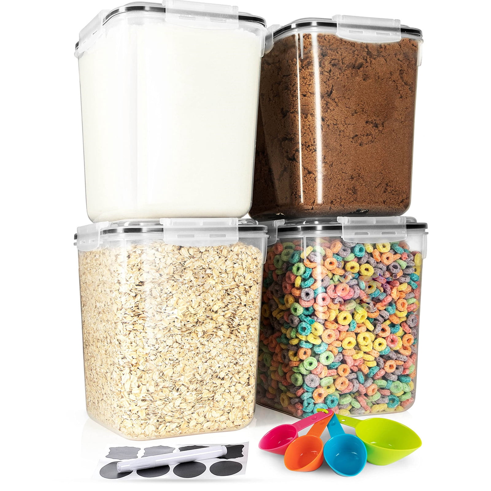 4 Pack Large Food Storage Containers with Lids – 5.2L Airtight Kitchen Canisters for Flour, Sugar, Rice, Pasta & Pantry Organization, BPA-Free Plastic, Stackable