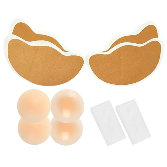 Wieysdoo 4 Pcs Breast Lift Tape with 4 Nipple Covers | Sweatproof Adhesive for Strapless Dresses | Nude Satin Demi-Cup Ultra-Thin Design