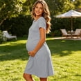 thumbnail image 6 of Admvng Maternity Dress, Short Sleeve Twist Knot Front A-Line Pregnancy Casual Tunic Dres, 6 of 9
