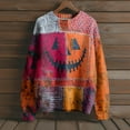 thumbnail image 6 of Kopltyrfg Halloween Sweater Men Spooky Pumpkin Face Patchwork Vintage Hoodie Stitched Print Warm Sweatshirt Casual Holiday Costumes Hot Pink M, 6 of 6