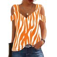 thumbnail image 1 of Fiudx Tops para Mujer Blusas Plegables con Cuello En V para Mujer, Camisas con Hombros Descubiertos, Top de Manga Corta Estampado, 1 of 5