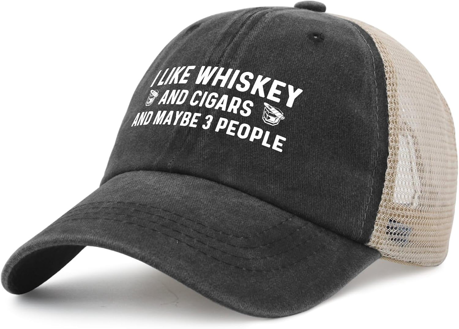 Sefgaen "I Like Whiskey And Cigars And Maybe 3 People" Hat - Women's Baseball Cap, Cool Graphic Dad Hat