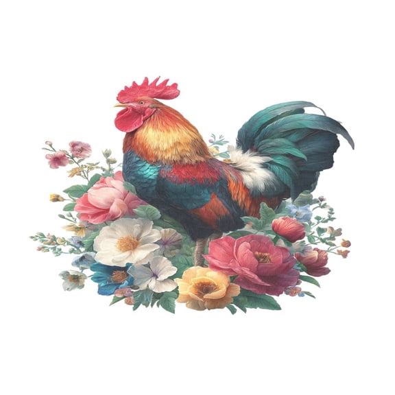 Rectangular Placemat Set 12'x18' Exquisite Print Durable & Heat Resistant Rooster Srrounded by Florals