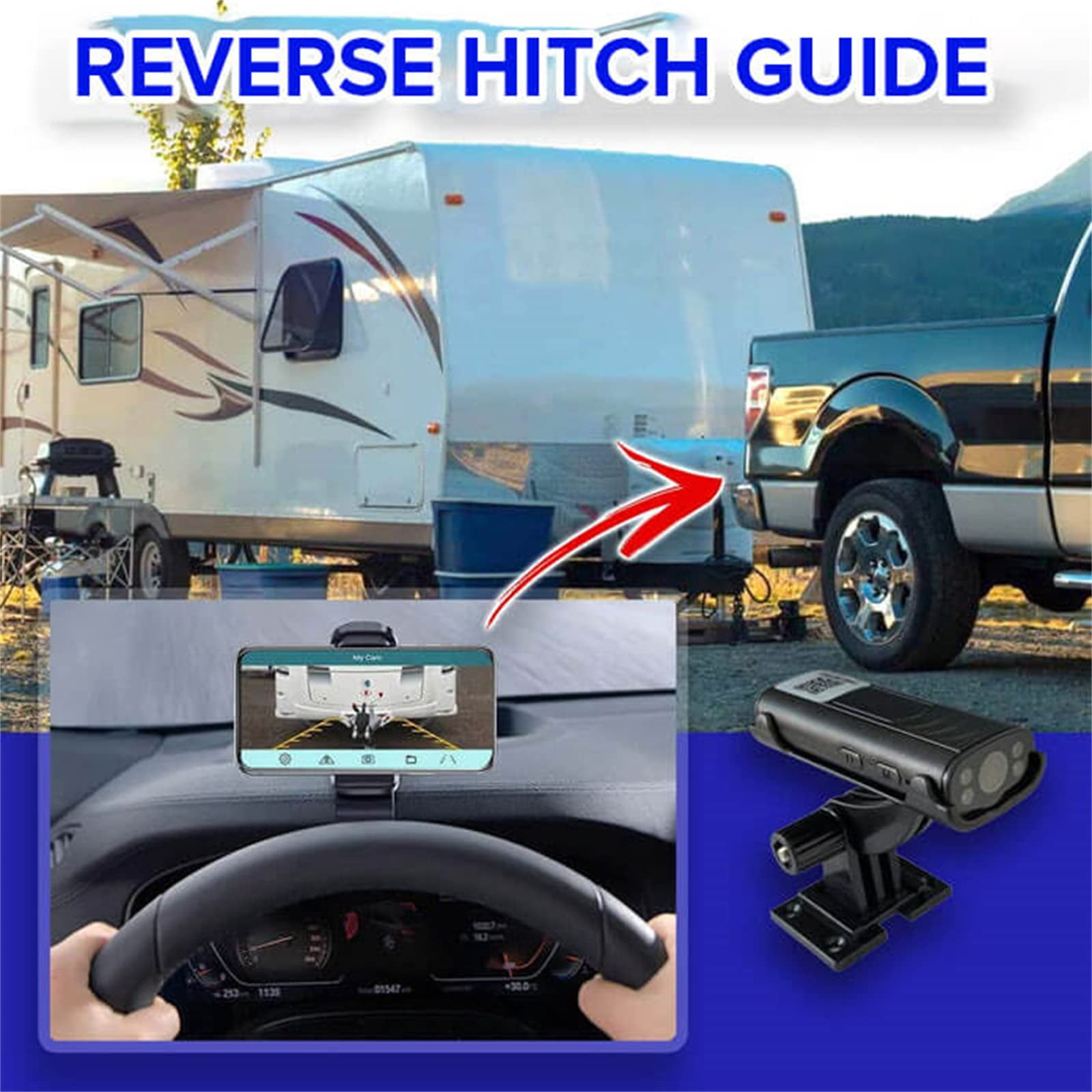 Wireless Reverse Hitch Guide Camera Vehicle Backup Rechargeable Camera with  Flexible Adhesive Base Night Vision