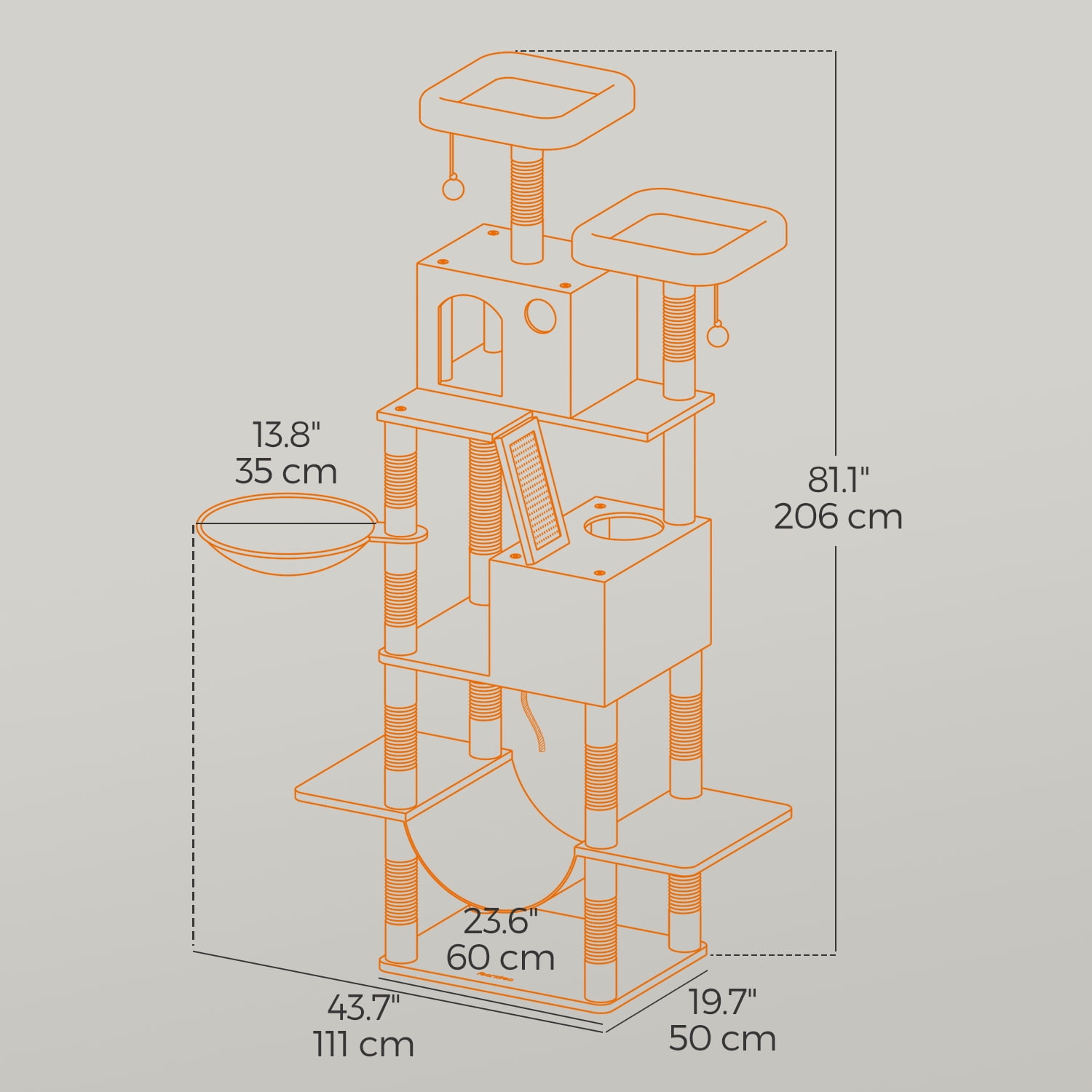 LEDREM 81.1-Inch Multi-Level Cat Tree with 13 Scratching Posts & Hammock - Large Cat Tower with 2 Perches & Caves, Cream White