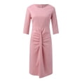 thumbnail image 4 of Sngxgn Women's V Neck Swing Ruffle Long Sleeve Mini Dress(Pink,L), 4 of 7