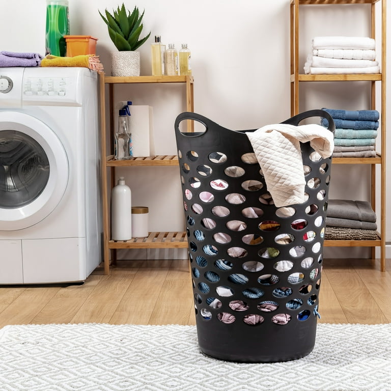 Mainstays Flexible Plastic Laundry Hamper Black, 2.2 Bushels