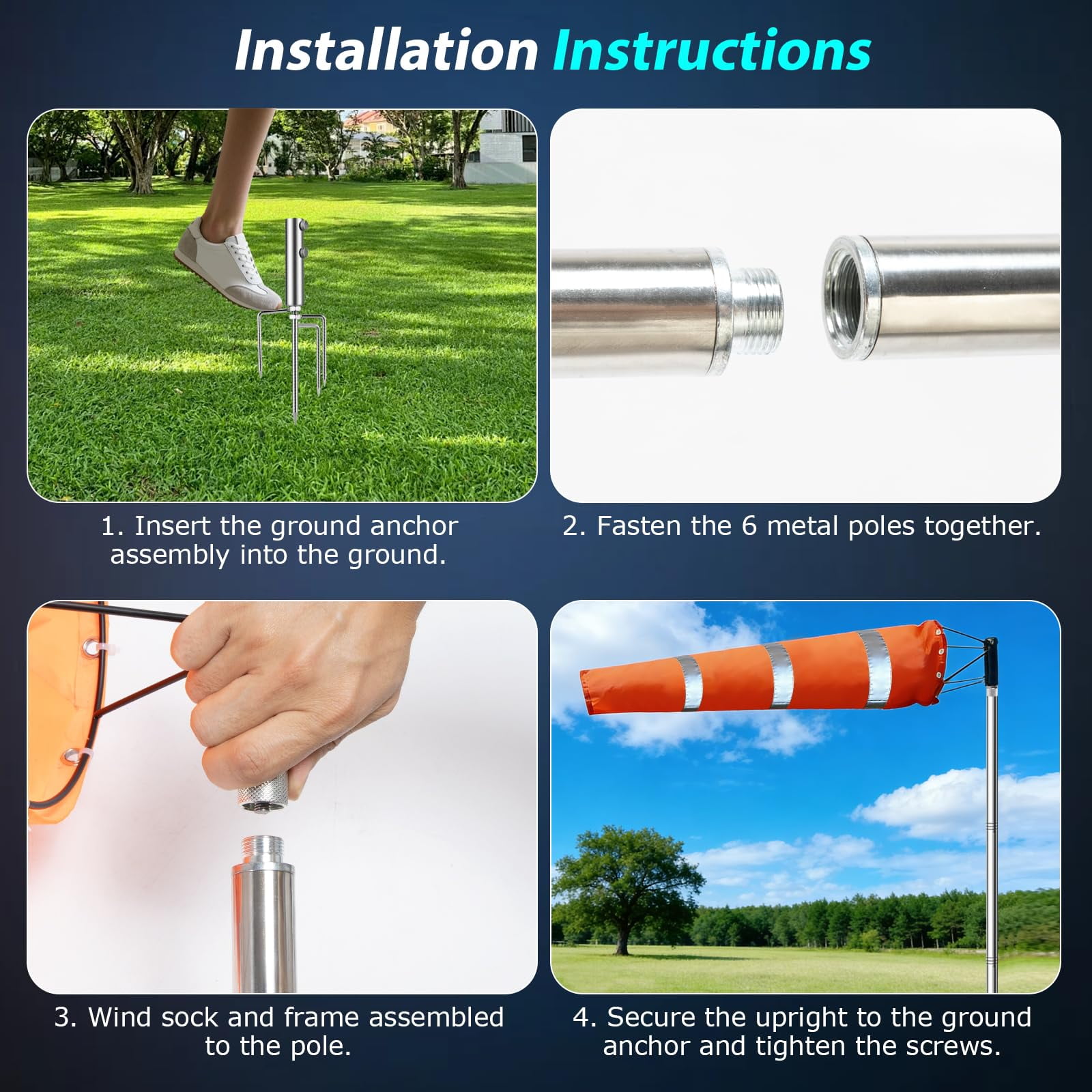 Airport Windsock Kit, 8 in x 36 in Aviation Grade Wind Sock Pole
