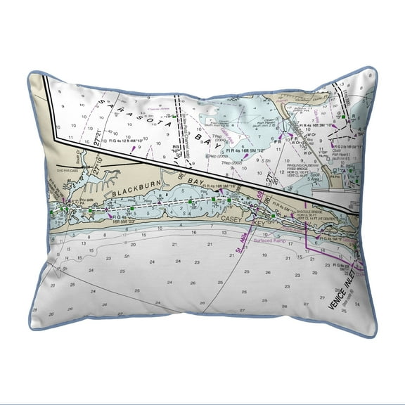Betsy Drake SN11425 Blackburn Bay, FL Nautical Map Small Corded Indoor & Outdoor Pillow - 11 x 14 in.