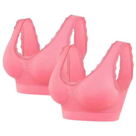 Tao Tao Womans Wireless Breathable Gathering Sports Bra Traceless Comfortable No Steel Ring Vest Everyday Sleep Bras 2 Pack Watermelon Red L